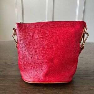 Valentina Red Pebbled Leather Crossbody Bag Made in Italy Gold Hardware Tan Trim